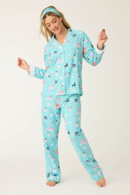 PJ Salvage This is How I Roll Classic Flannel Pajama Set in Turquoise