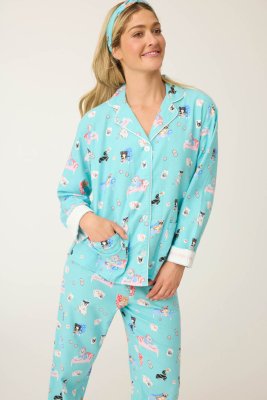PJ Salvage This is How I Roll Classic Flannel Pajama Set in Turquoise