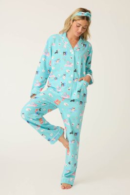 PJ Salvage This is How I Roll Classic Flannel Pajama Set in Turquoise