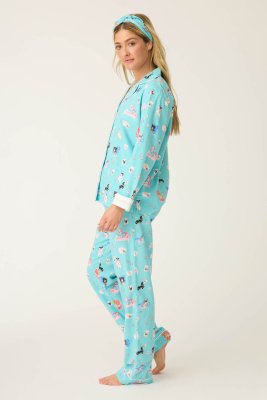 PJ Salvage This is How I Roll Classic Flannel Pajama Set in Turquoise