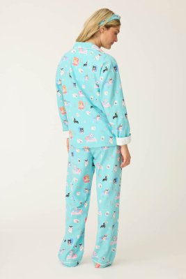 PJ Salvage This is How I Roll Classic Flannel Pajama Set in Turquoise