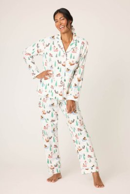 PJ Salvage Sleigh All Day Classic Flannel Pajama Set in White