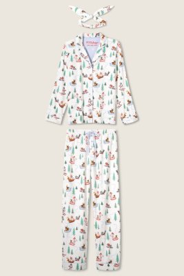 PJ Salvage Sleigh All Day Classic Flannel Pajama Set in White