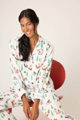 PJ Salvage Sleigh All Day Classic Flannel Pajama Set in White