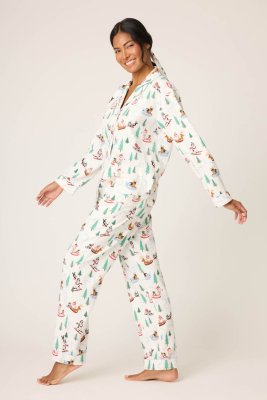 PJ Salvage Sleigh All Day Classic Flannel Pajama Set in White
