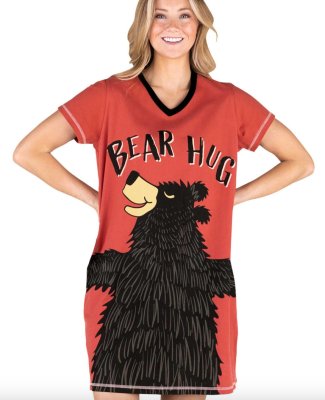 Lazy One Bear Hug V-Neck Cotton Nightshirt in Moab Sunset Pink/Black