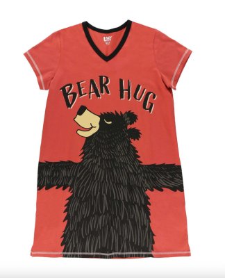 Lazy One Bear Hug V-Neck Cotton Nightshirt in Moab Sunset Pink/Black