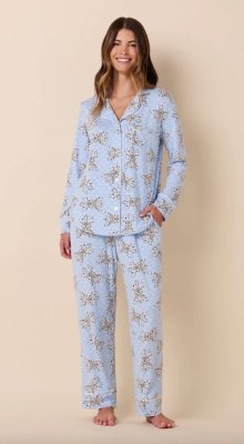 The Cat's Pajamas Women's Bengal Blue Pima Knit Cotton Classic Pajama Set