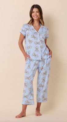The Cat's Pajamas Women's Bengal Blue Pima Knit Cotton Capri Pajama Set