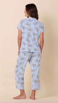 The Cat's Pajamas Women's Bengal Blue Pima Knit Cotton Capri Pajama Set