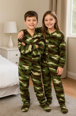 Big Feet Pajamas Kids Green Camouflage Fleece One Piece Footy