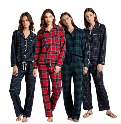 Big Feet Pajamas Women's Flannel Black & White Plaid Classic Pajama Set