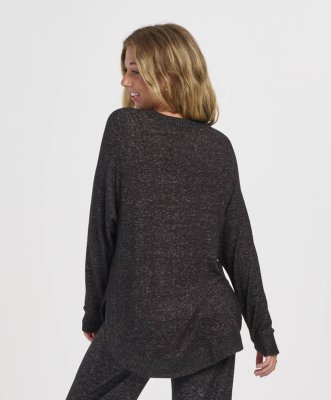 Boxercraft Women's Cuddle Oversized Crew Top in Black Heather