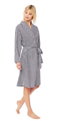 The Cat's Pajamas Women's Classic Gingham Luxe Pima Cotton Kimono Robe in Black