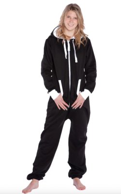Big Feet Pajamas Adult Hooded One Piece Jumpsuit in Black