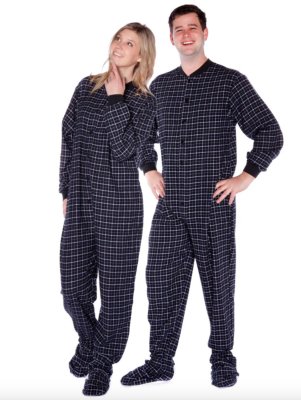 Big Feet Pajamas Adult Black Check Flannel One Piece Footy