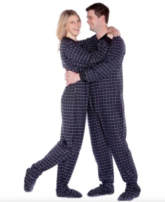 Big Feet Pajamas Adult Black Check Flannel One Piece Footy
