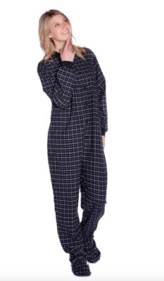 Big Feet Pajamas Adult Black Check Flannel One Piece Footy