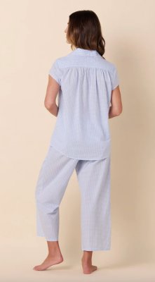 The Cat's Pajamas Women's Classic Gingham Luxe Pima Cotton Capri Pajama in Blue