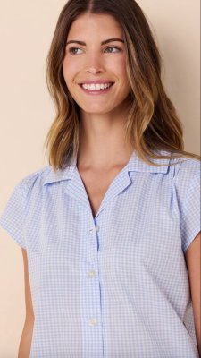 The Cat's Pajamas Women's Classic Gingham Luxe Pima Short Sleeve Cotton Short Set in Blue