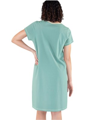 Lazy One Booked Tonight Flowers V-Neck Cotton Nightshirt in Mineral Blue