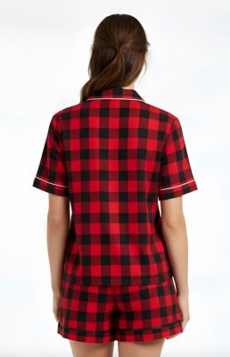 Boxercraft Women's Red/Black Buffalo Plaid Boxy Flannel Short Sleeve Shirt