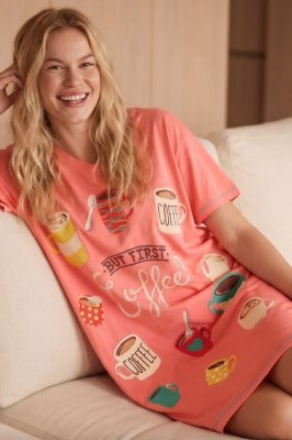 Little Blue House by Hatley But First Coffee Cotton Sleepshirt in Strawberry Pink