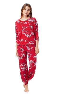 The Cat's Pajamas Women's Willow Cerise Pima Knit Pullover Lounge Set in Red