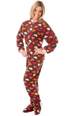 Big Feet Pajamas Adult Chocolate Hearts Fleece One Piece Footy