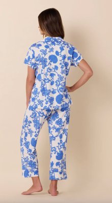 The Cat's Pajamas Women's Chrysantheme Pima Knit Cotton Capri Pajama Set in Blue
