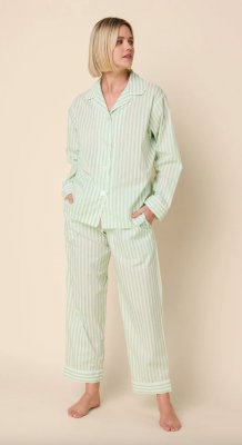 The Cat's Pajamas Women's Classic Stripe Luxe Pima Cotton Pajama Set in Light Green