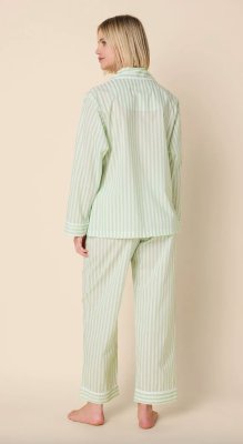The Cat's Pajamas Women's Classic Stripe Luxe Pima Cotton Pajama Set in Light Green