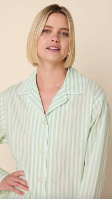 The Cat's Pajamas Women's Classic Stripe Luxe Pima Cotton Pajama Set in Light Green