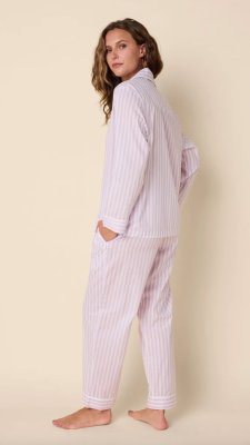 The Cat's Pajamas Women's Classic Stripe Luxe Pima Cotton Pajama Set in Lavender
