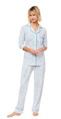 The Cat's Pajamas Women's Confetti Dot Pima Knit Cotton Classic Pajama Set in Blue