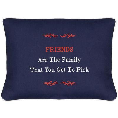 "Friends Are The Family That You Get To Pick" Blue Embroidered Gift Pillow
