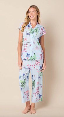 The Cat's Pajamas Women's Deerly Luxe Pima Cotton Capri Pajama Set in Blue