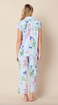 The Cat's Pajamas Women's Deerly Luxe Pima Cotton Capri Pajama Set in Blue