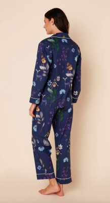 The Cat's Pajamas Women's Deerly Lux Pima Cotton Classic Pajama Set in Navy