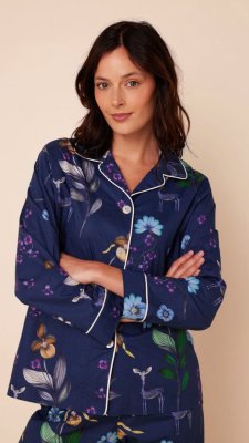 The Cat's Pajamas Women's Deerly Lux Pima Cotton Classic Pajama Set in Navy