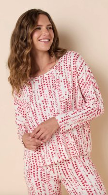 The Cat's Pajamas Women's Dreamy Hearts Pima Knit Cotton Pullover Lounge Set