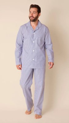 The Cat's Pajamas Men's Blue East Side Luxe Pima Cotton Classic Pajama Set