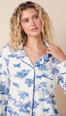 The Cat's Pajamas Women's Field & Feather Pima Knit Cotton Classic Pajama Set