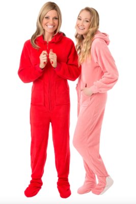 Big Feet Pajamas Adult Red Plush Hooded One Piece Footy