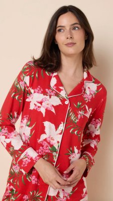 The Cat's Pajamas Women's Floral Festiva Pima Knit Cotton Classic Pajama Set