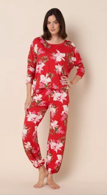 The Cat's Pajamas Women's Floral Festiva Pima Knit Cotton Pullover Lounge Set