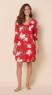The Cat's Pajamas Women's Floral Festiva Pima Knit Cotton Long Sleeve Sleepshirt
