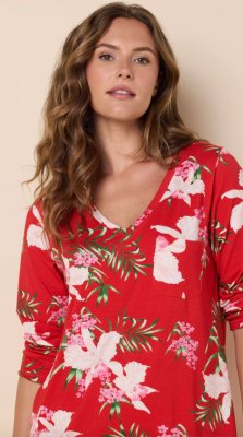 The Cat's Pajamas Women's Floral Festiva Pima Knit Cotton Long Sleeve Sleepshirt