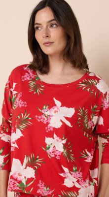 The Cat's Pajamas Women's Floral Festiva Pima Knit Cotton Pullover Lounge Set