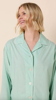 The Cat's Pajamas Women's Women's Classic Gingham Luxe Pima Cotton Pajama Set in Sea Green